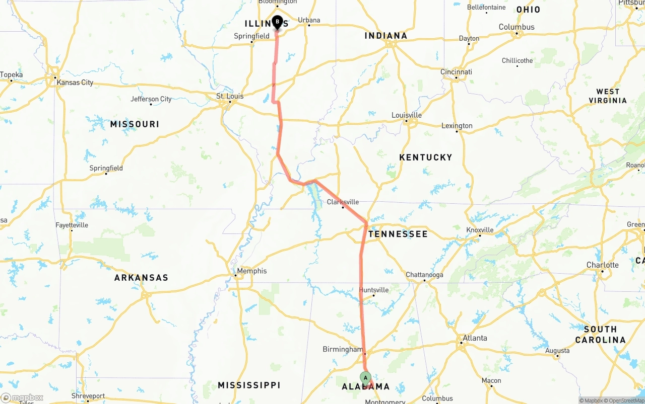 Shipping route from Alabama to Illinois