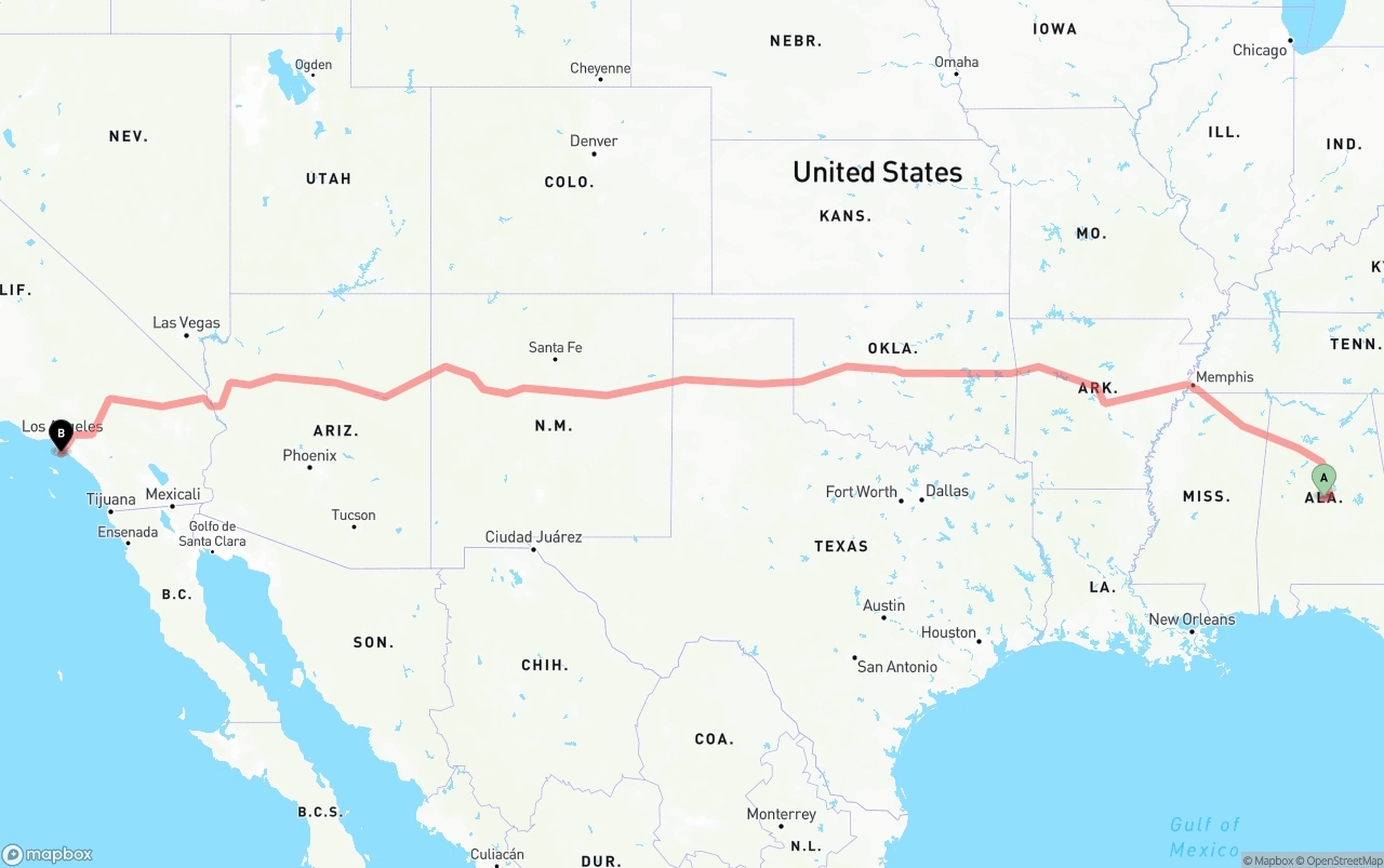 Shipping route from Alabama to Port of Los Angeles