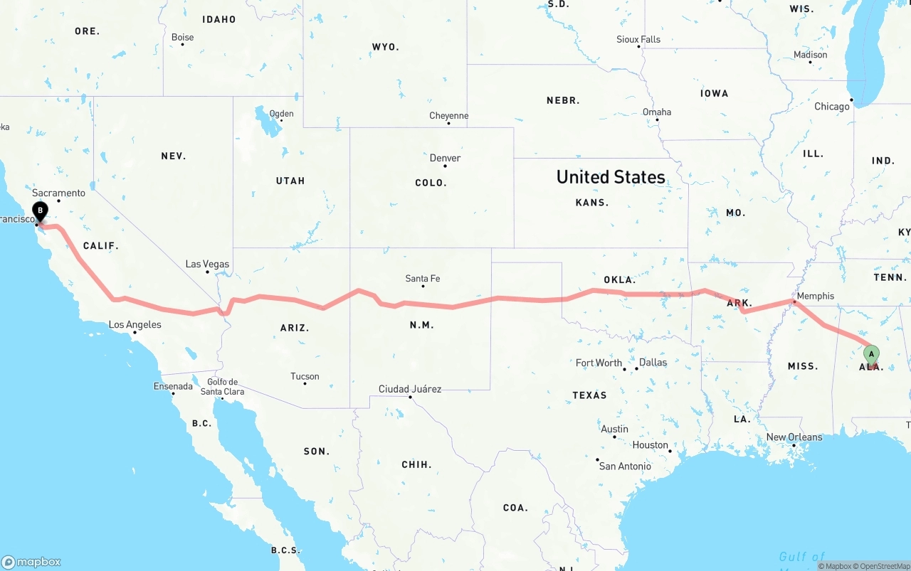 Shipping route from Alabama to Port of Oakland