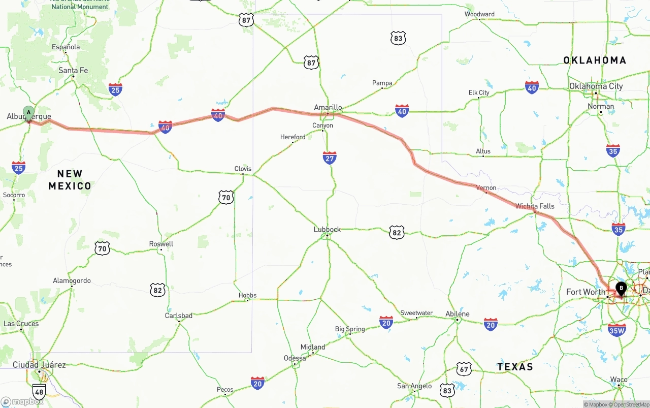 Shipping route from Albuquerque to Arlington