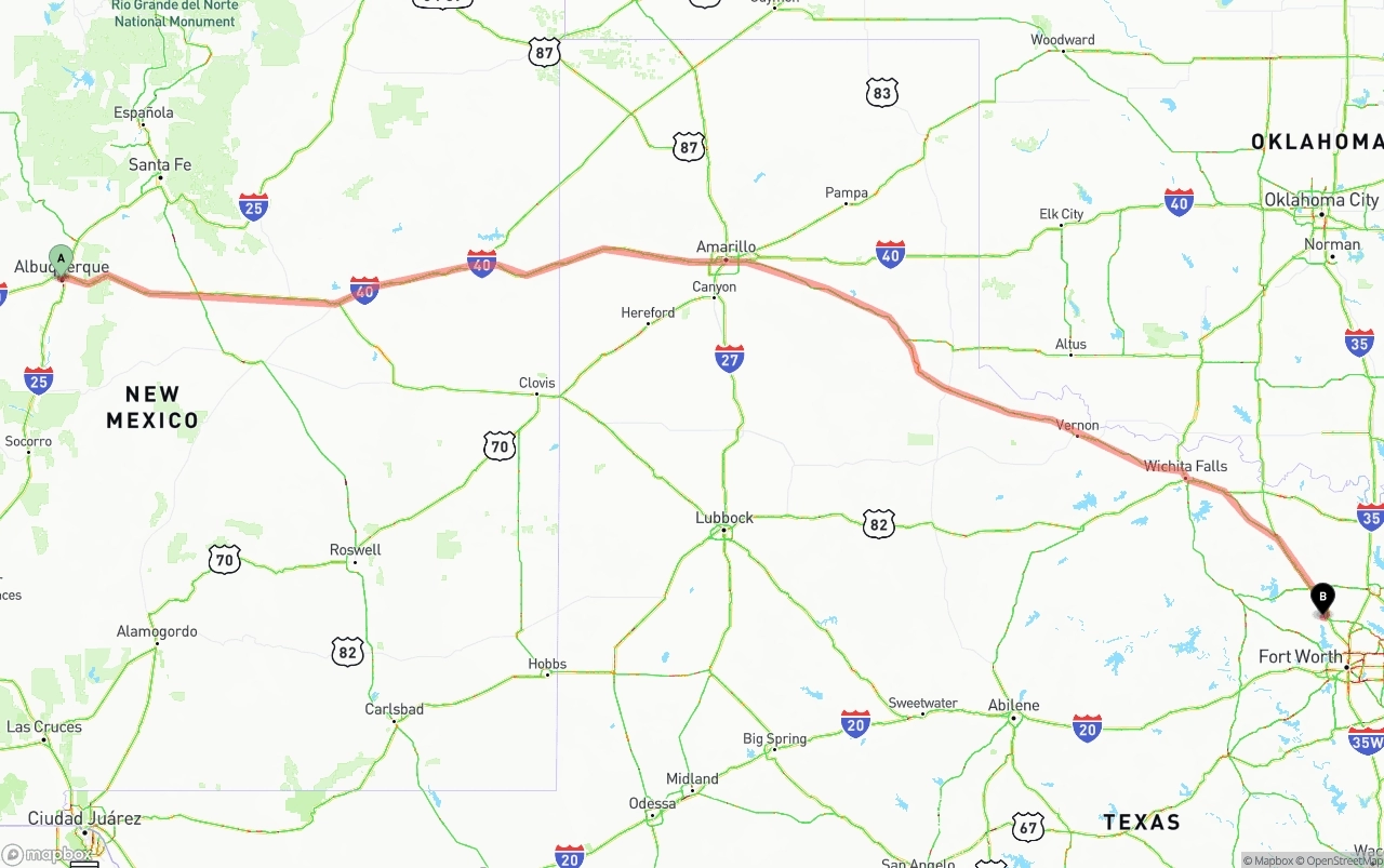 Shipping route from Albuquerque to Aurora