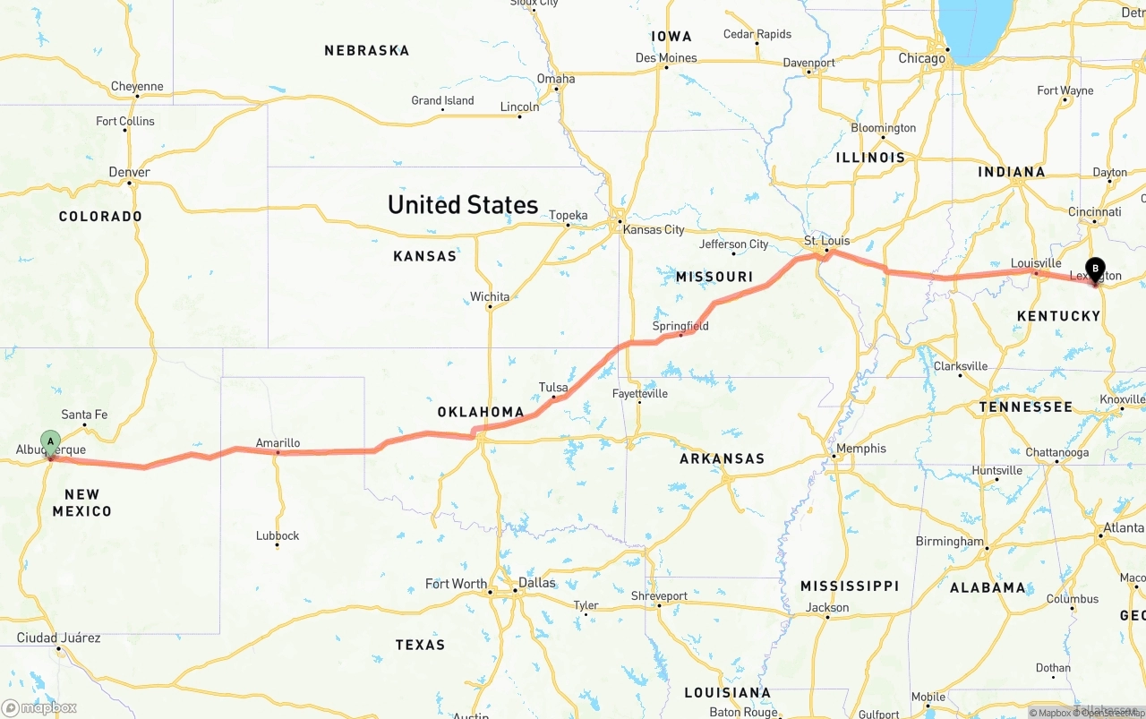 Shipping route from Albuquerque to Lexington