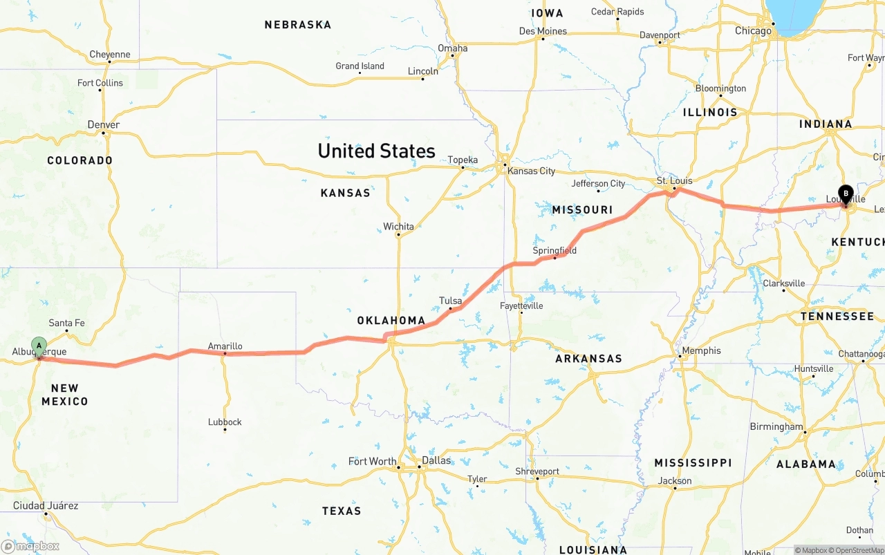 Shipping route from Albuquerque to Louisville