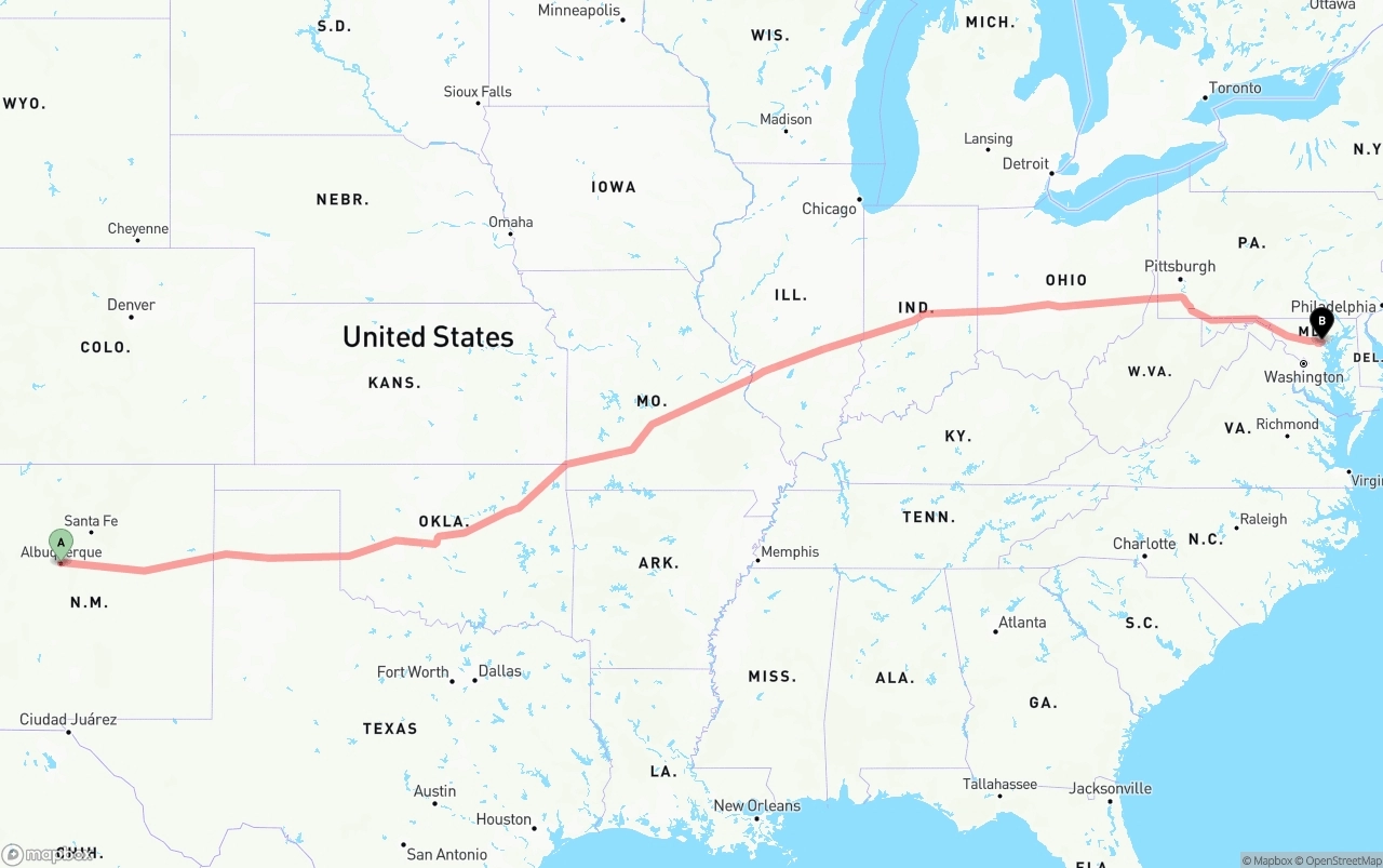 Shipping route from Albuquerque to Port of Baltimore