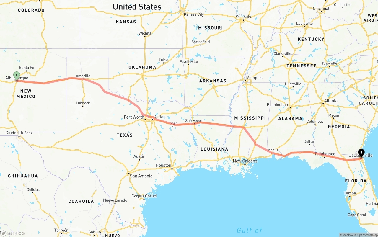 Shipping route from Albuquerque to Port of Jacksonville