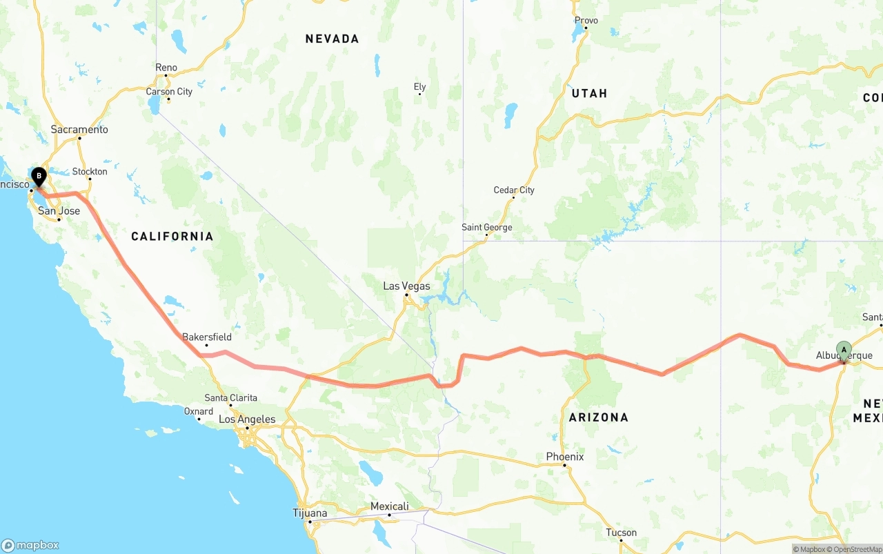Shipping route from Albuquerque to Port of Oakland