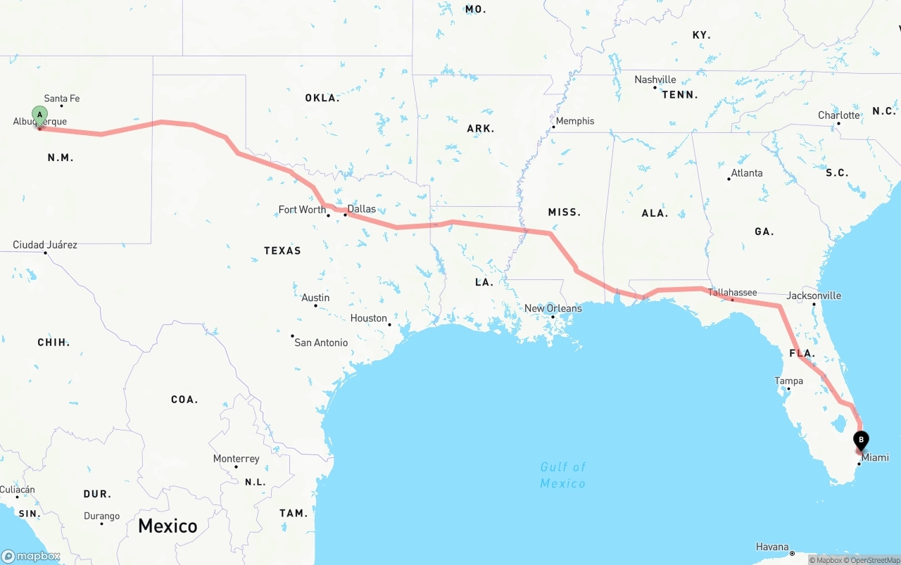 Shipping route from Albuquerque to Port of Port Everglades