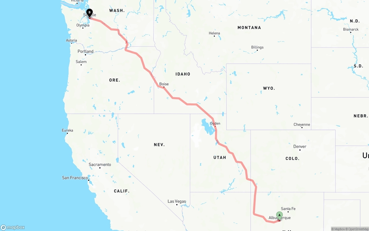 Shipping route from Albuquerque to Port of Seattle