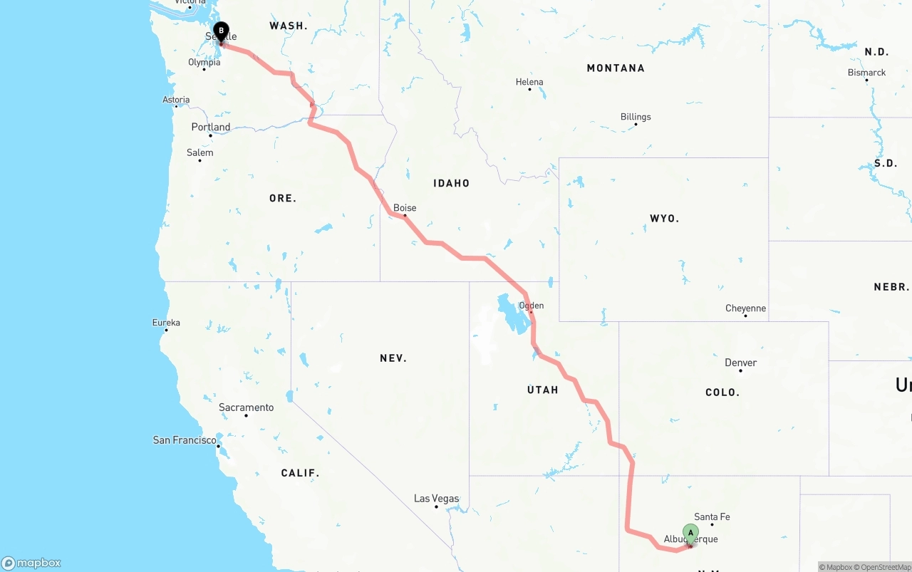 Shipping route from Albuquerque to Seattle