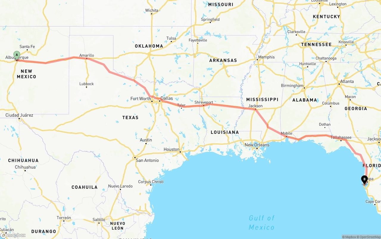 Shipping route from Albuquerque to St. Petersburg