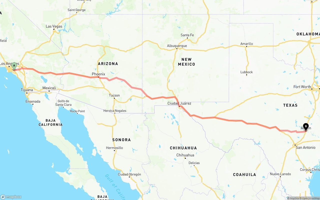 Shipping route from Anaheim to Austin
