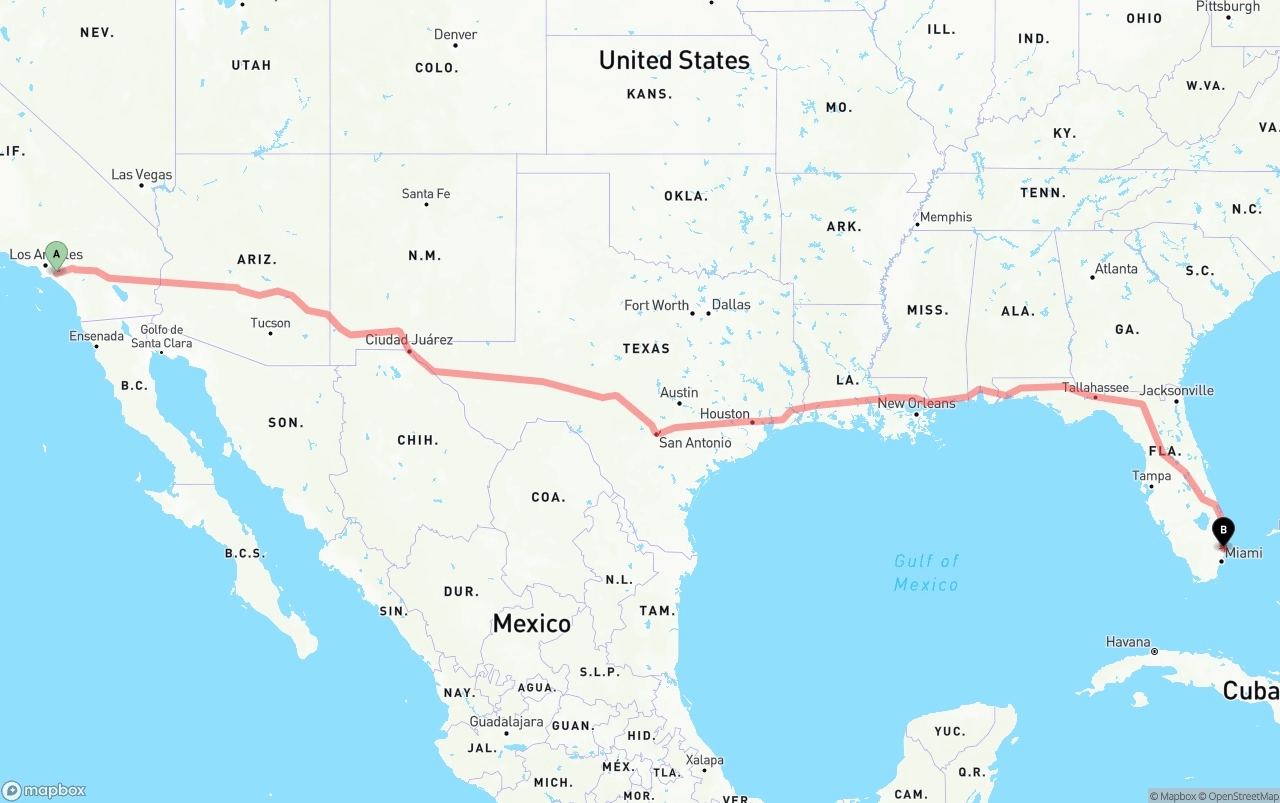Shipping route from Anaheim to Ft. Lauderdale