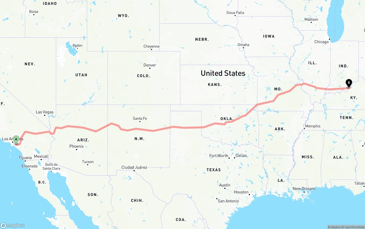 Shipping route from Anaheim to Louisville