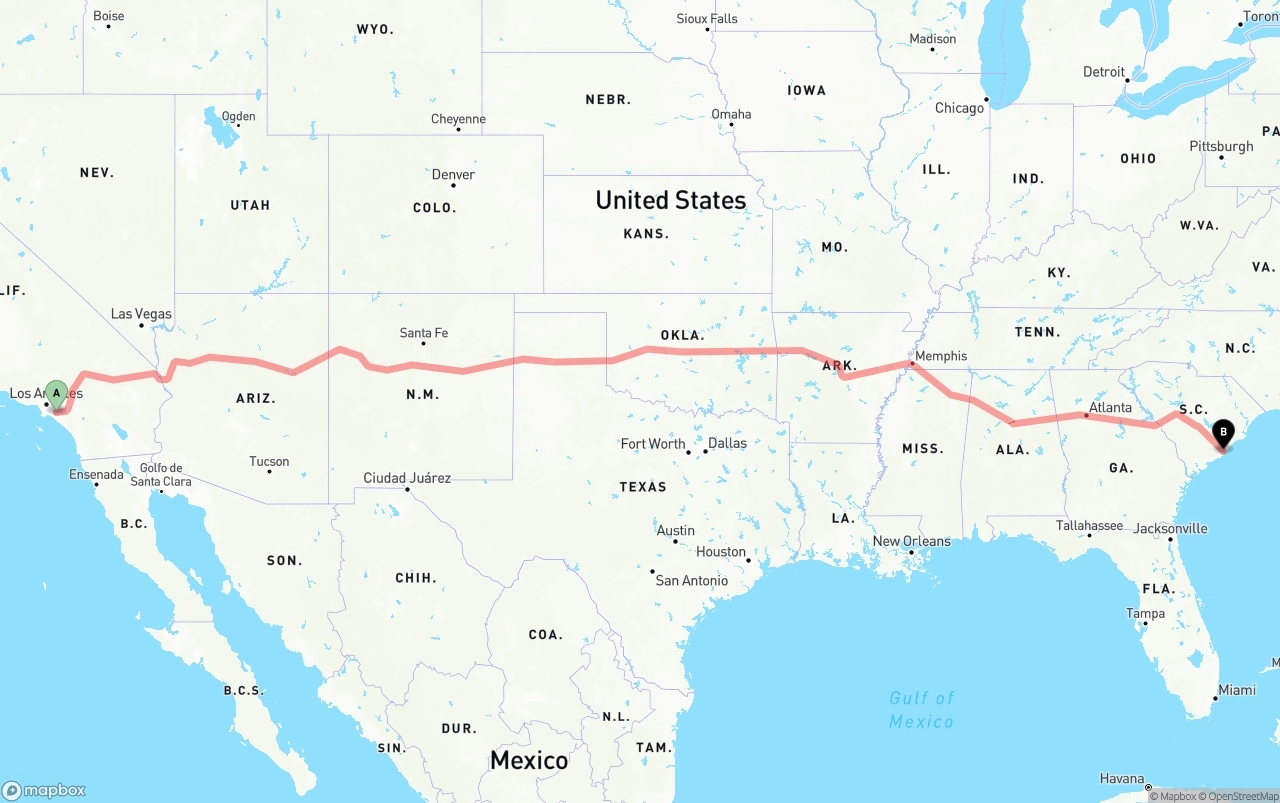 Shipping route from Anaheim to Port of Charleston