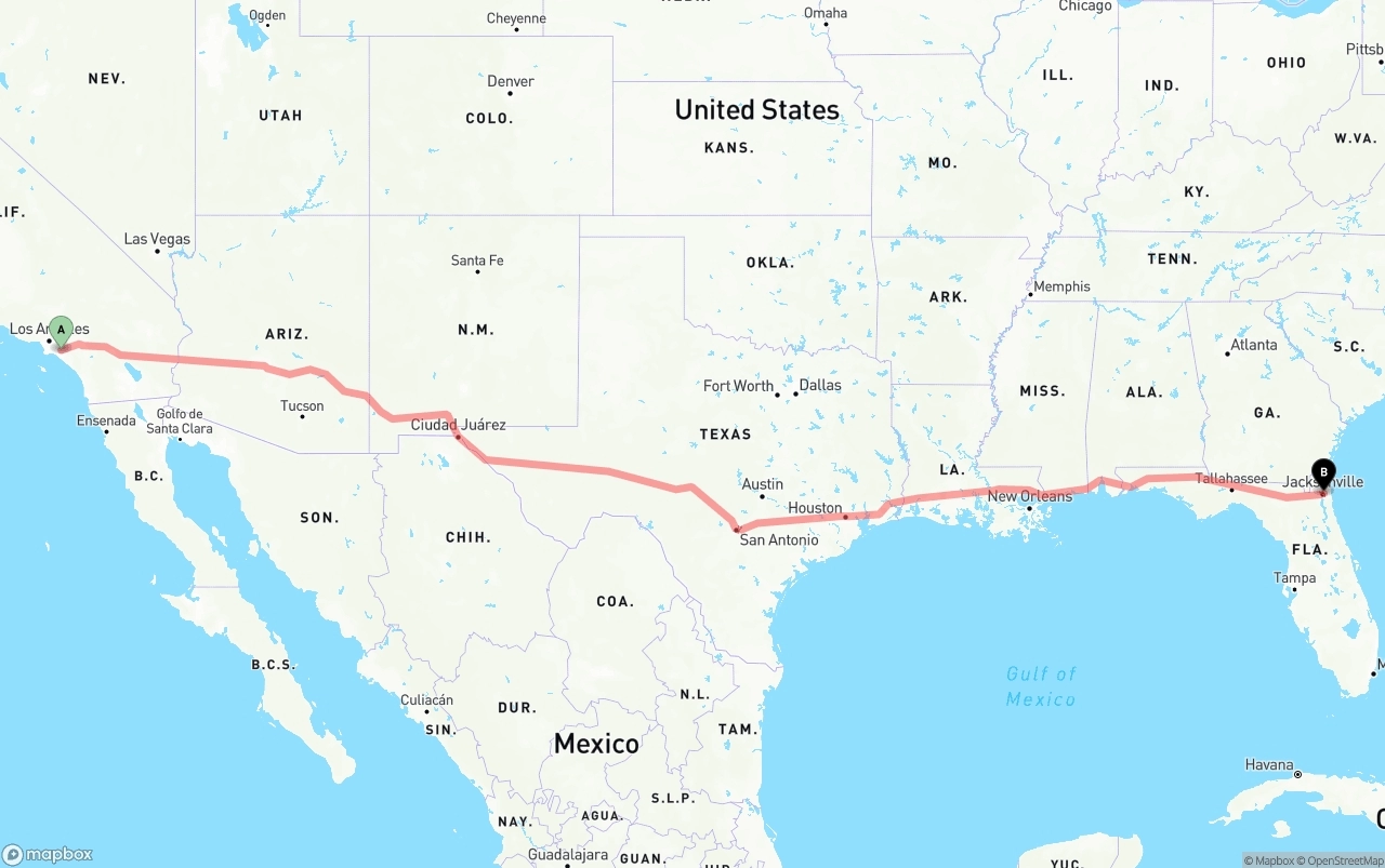 Shipping route from Anaheim to Port of Jacksonville