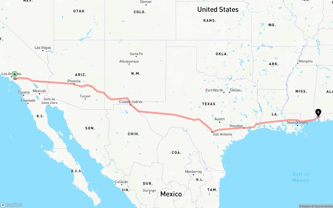 Shipping route from Anaheim to Port of Mobile