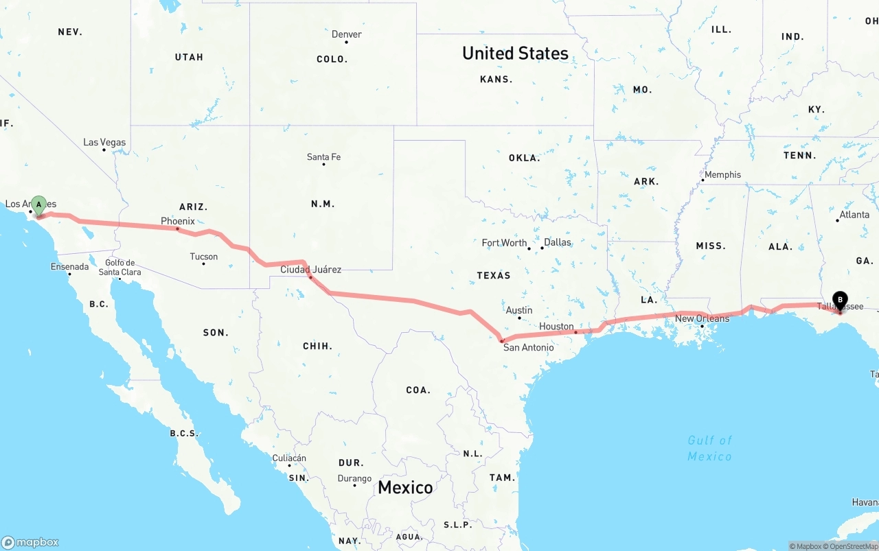 Shipping route from Anaheim to Tallahassee