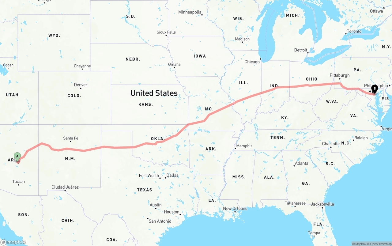 Shipping route from Arizona to Port of Baltimore