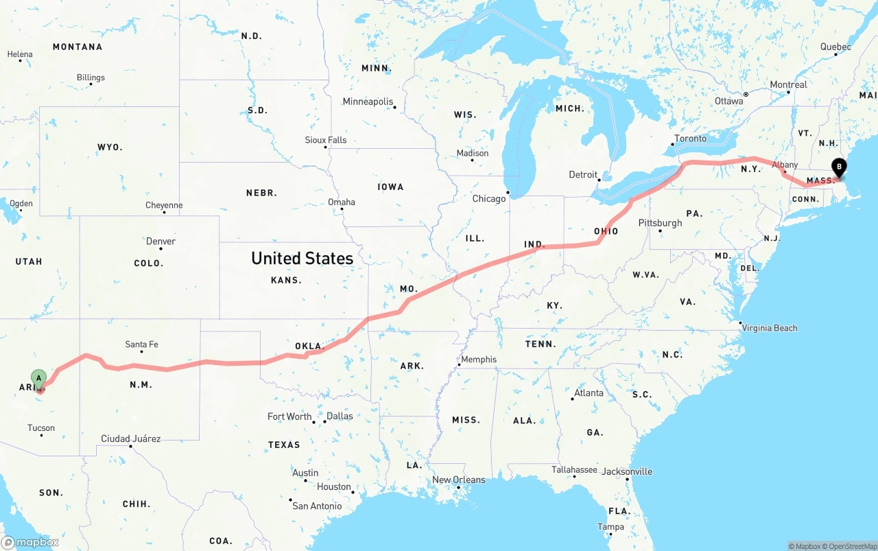 Shipping route from Arizona to Port of Boston
