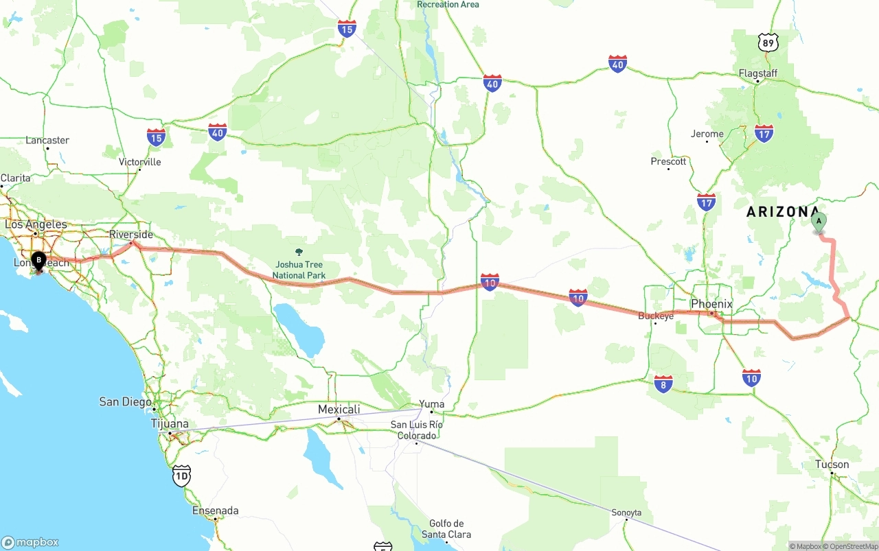 Shipping route from Arizona to Port of Long Beach