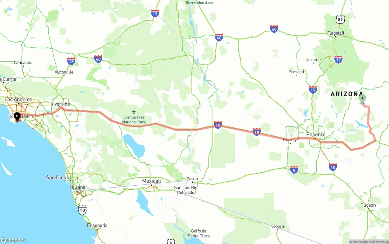 Shipping route from Arizona to Port of Los Angeles