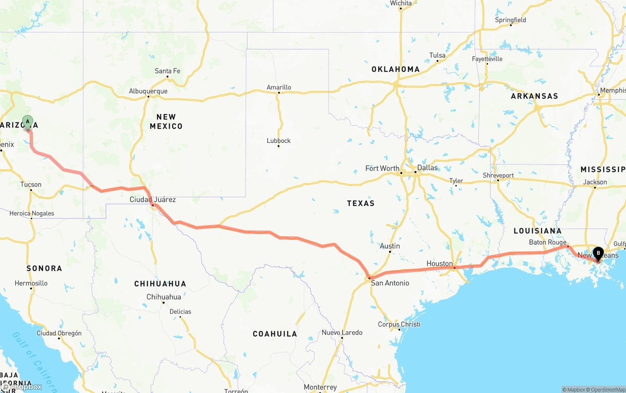 Shipping route from Arizona to Port of New Orleans