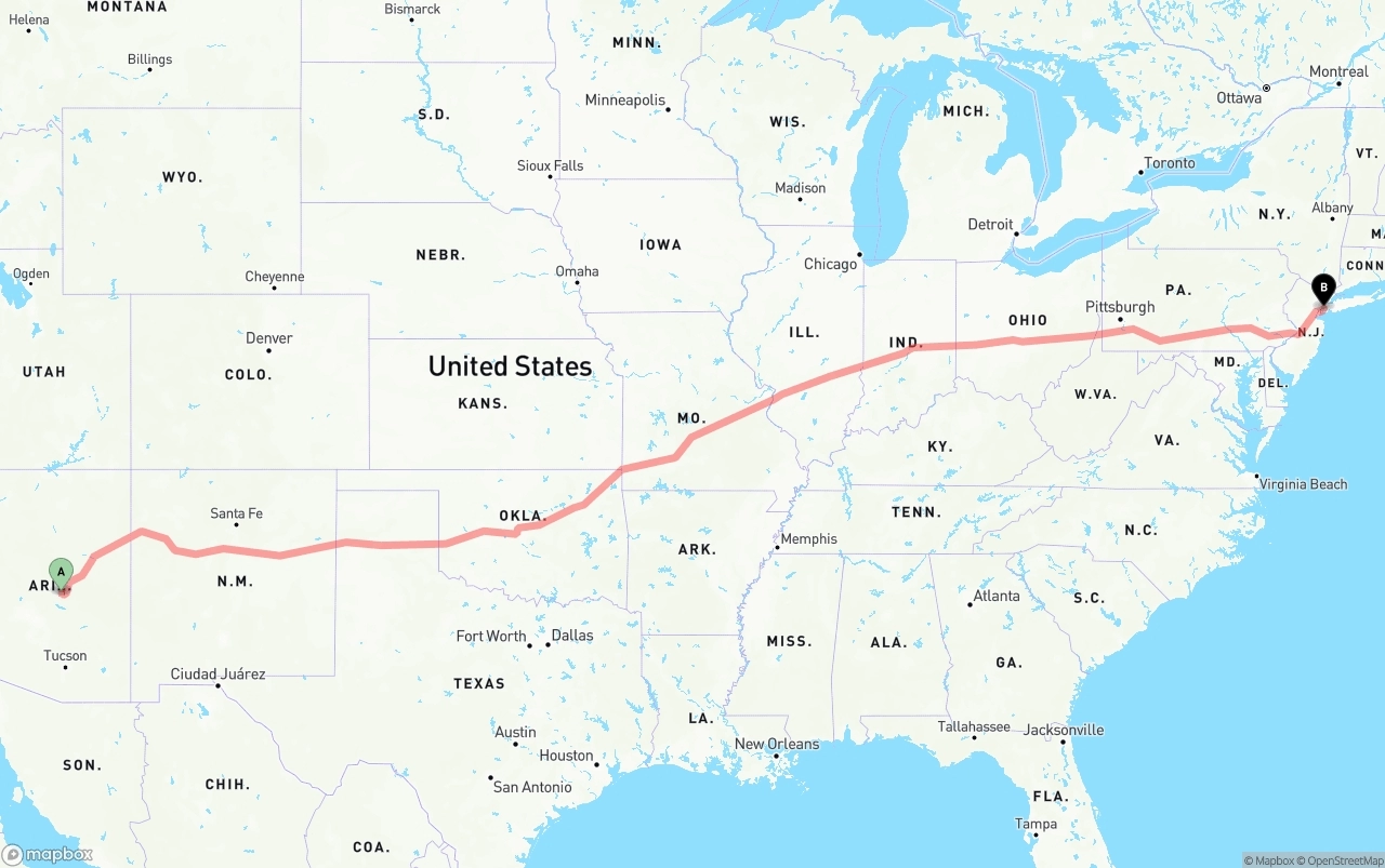 Shipping route from Arizona to Port of New York