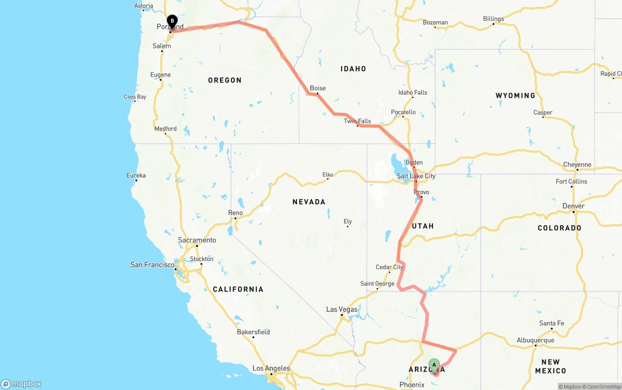 Shipping route from Arizona to Port of Portland
