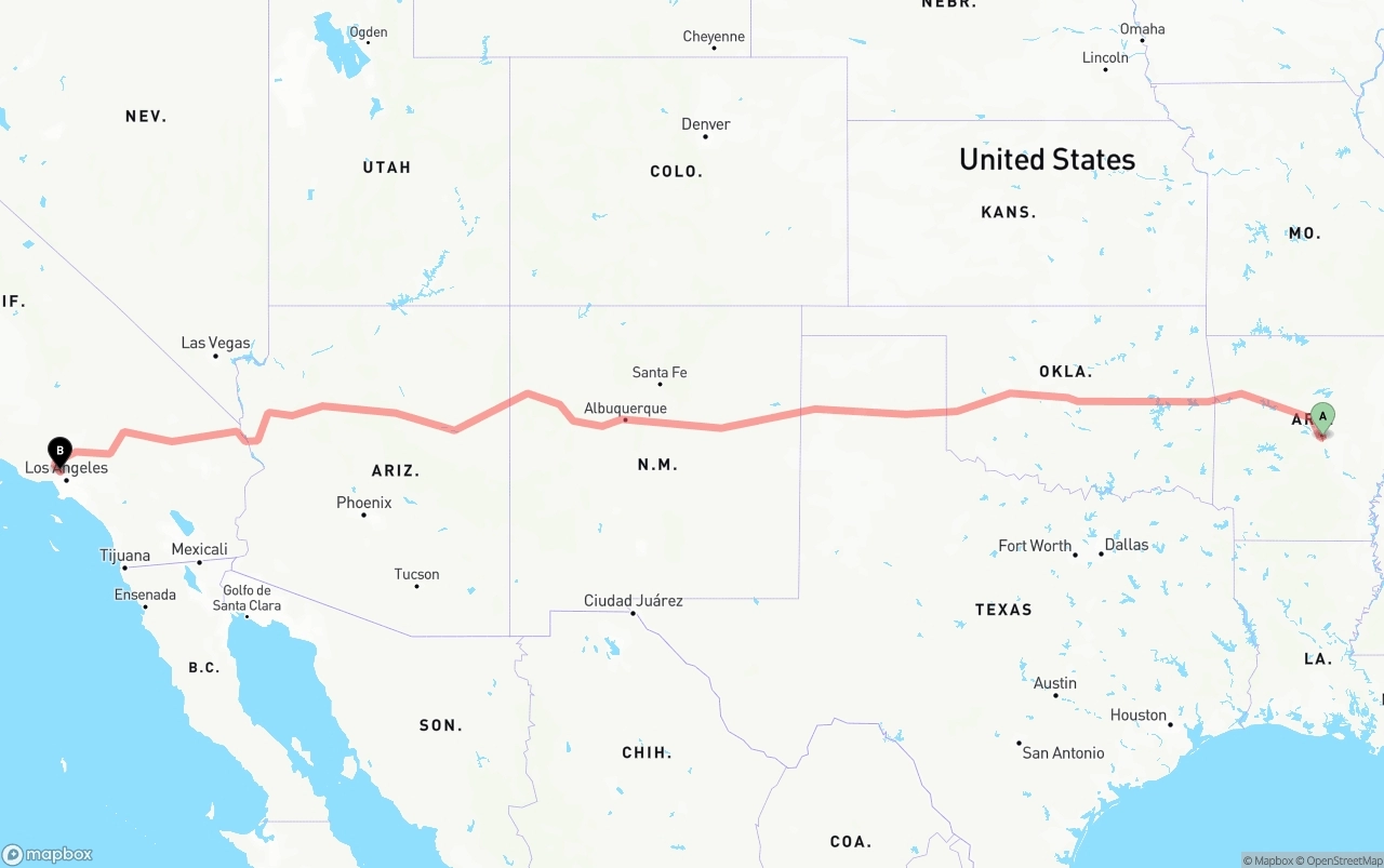 Shipping route from Arkansas to Bob Hope Airport