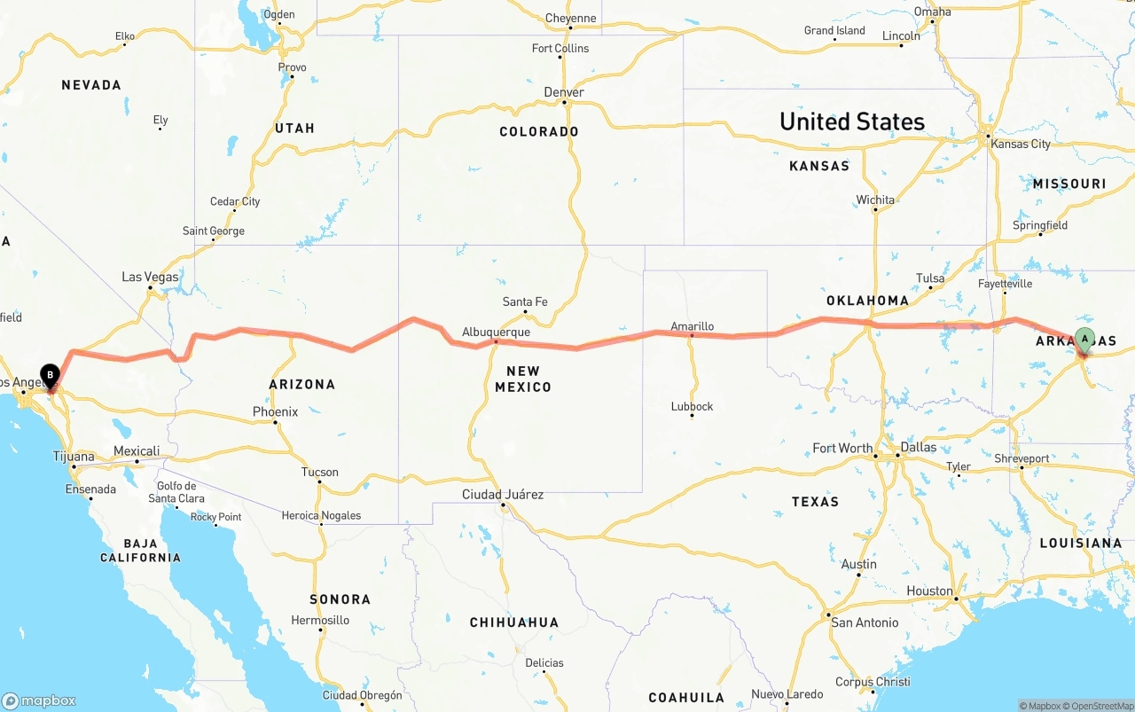Shipping route from Arkansas to Ontario International Airport