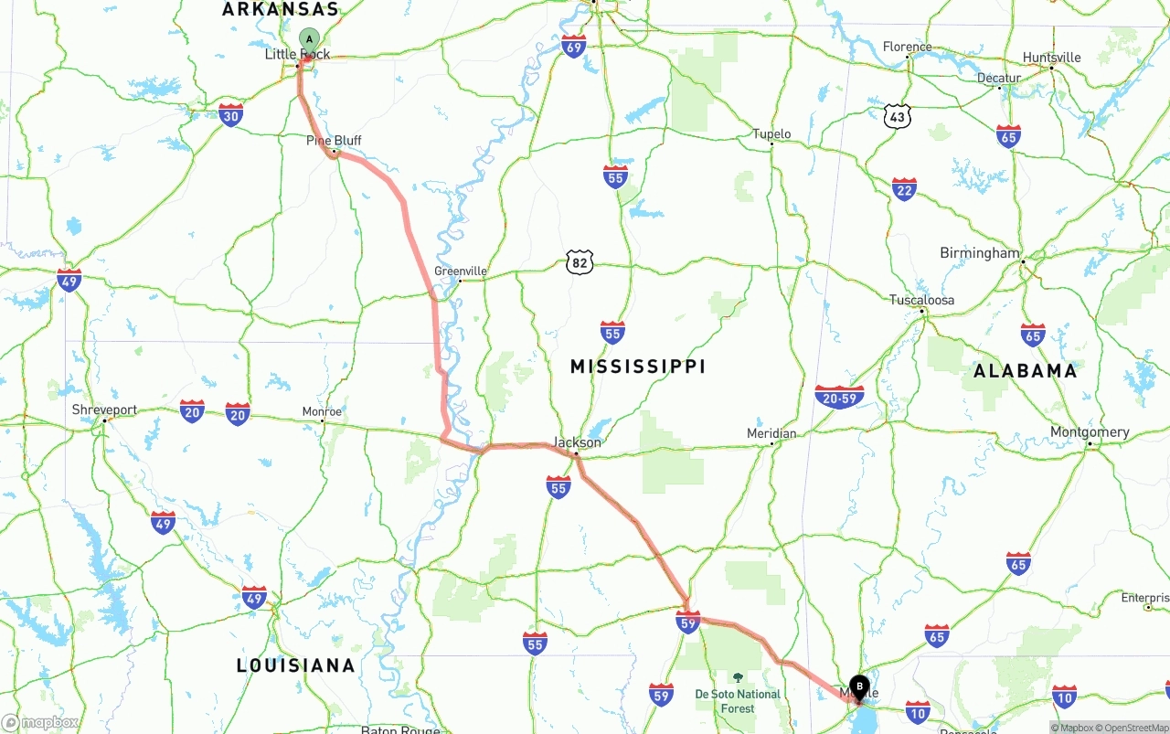 Shipping route from Arkansas to Port of Mobile