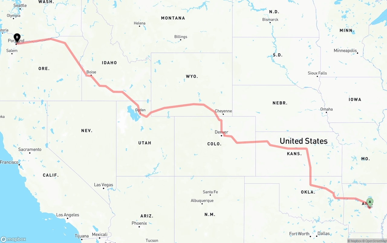 Shipping route from Arkansas to Port of Portland