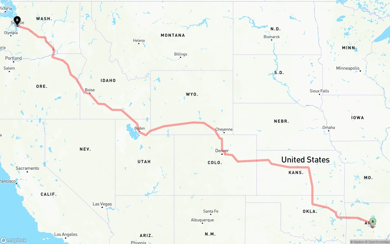 Shipping route from Arkansas to Port of Seattle