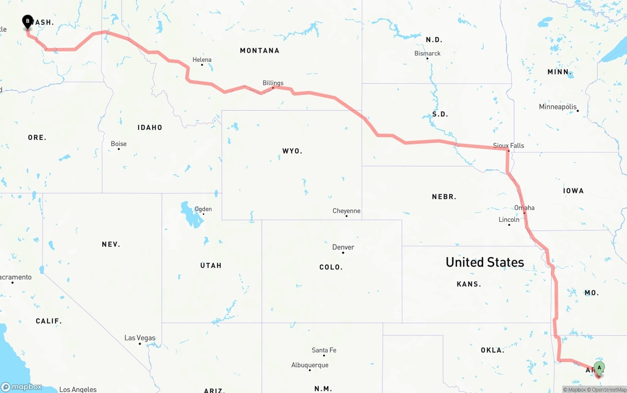 Shipping route from Arkansas to Washington