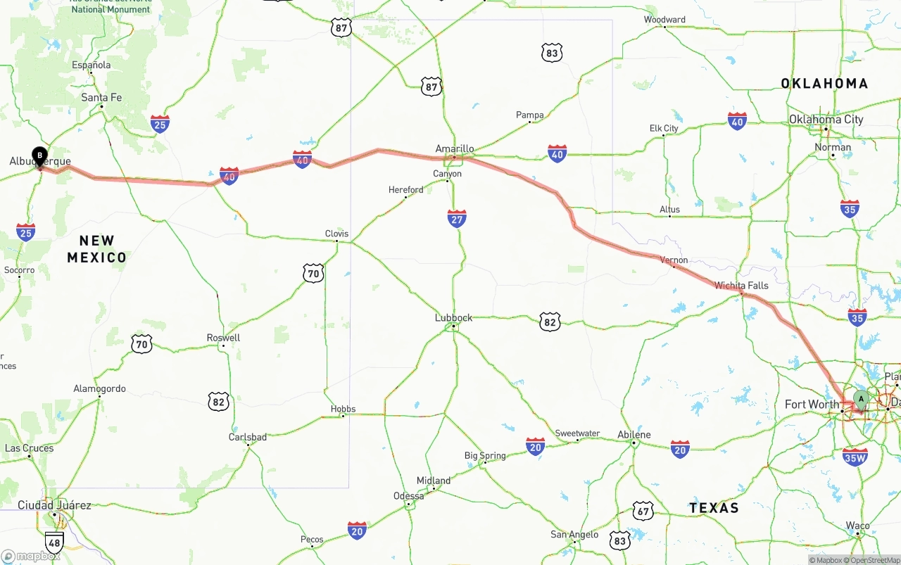 Shipping route from Arlington to Albuquerque