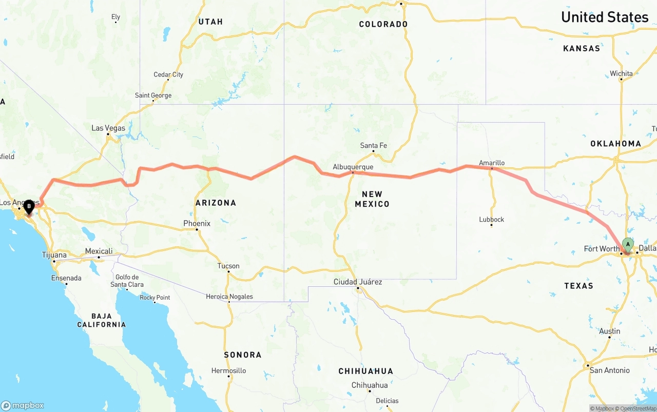 Shipping route from Arlington to Anaheim