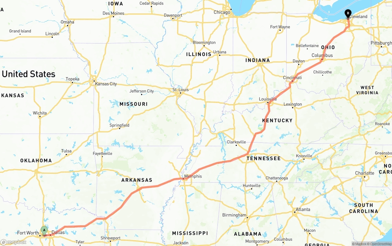 Shipping route from Arlington to Cleveland