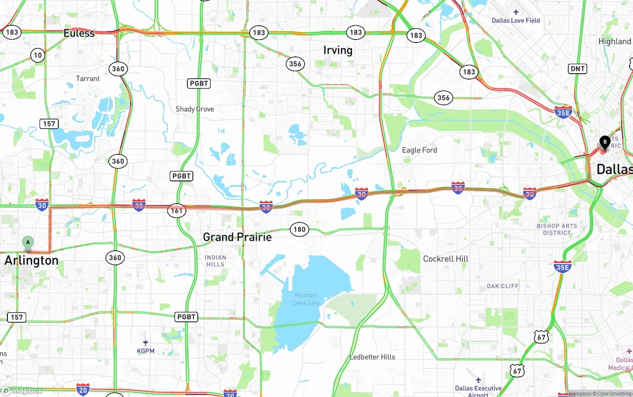 Shipping route from Arlington to Dallas