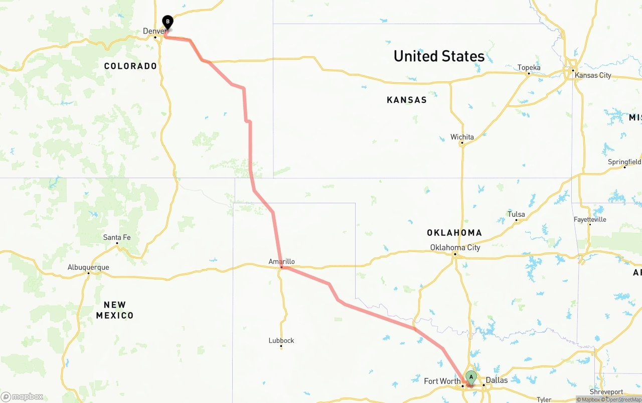 Shipping route from Arlington to Denver International Airport