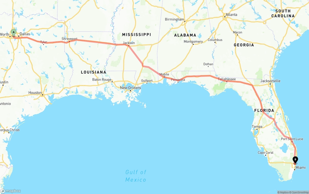 Shipping route from Arlington to Fort Lauderdale-Hollywood International Airport