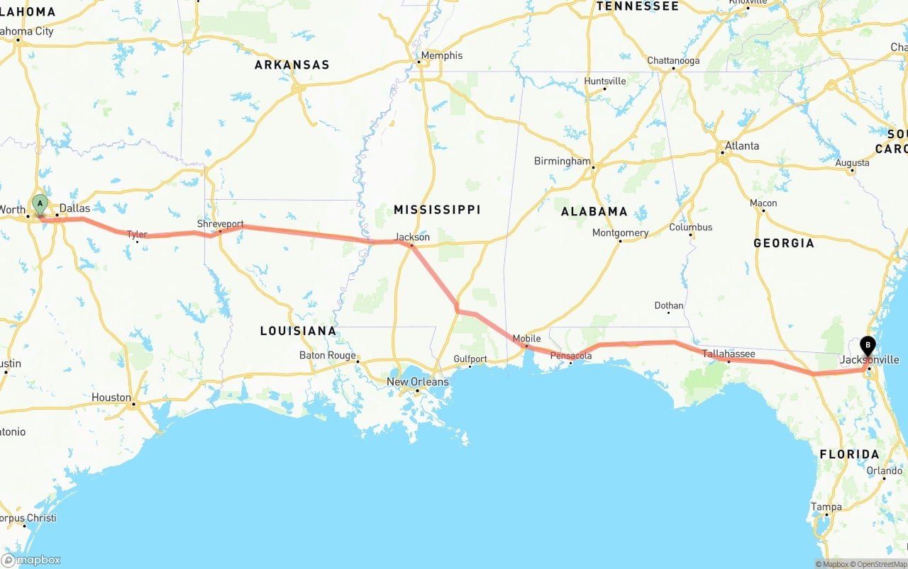 Shipping route from Arlington to Jacksonville International Airport