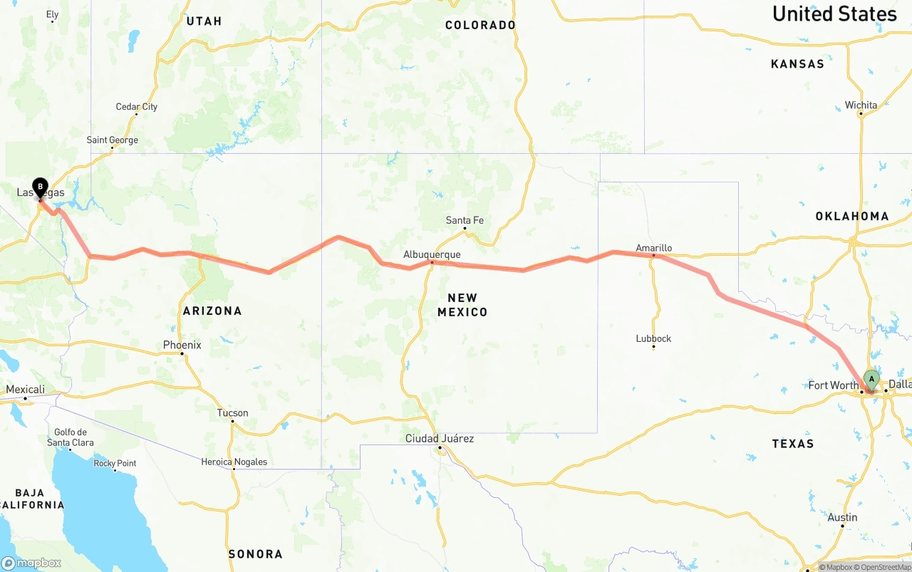 Shipping route from Arlington to Las Vegas