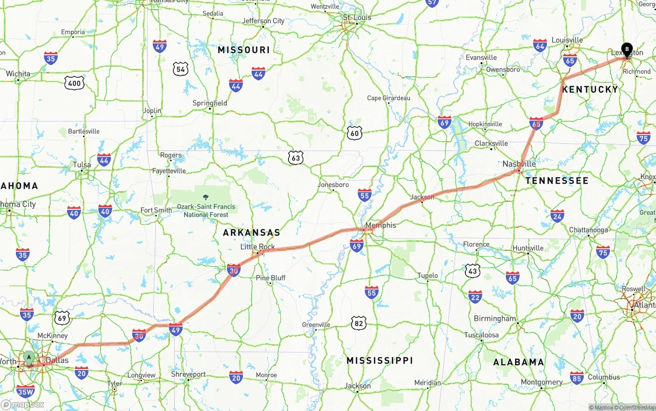 Shipping route from Arlington to Lexington