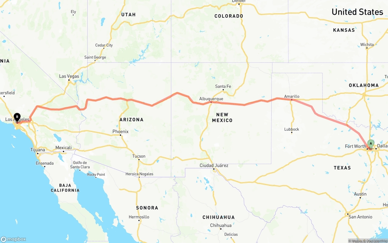 Shipping route from Arlington to Los Angeles