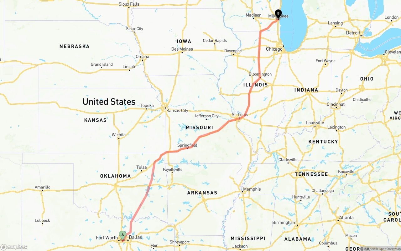 Shipping route from Arlington to Milwaukee