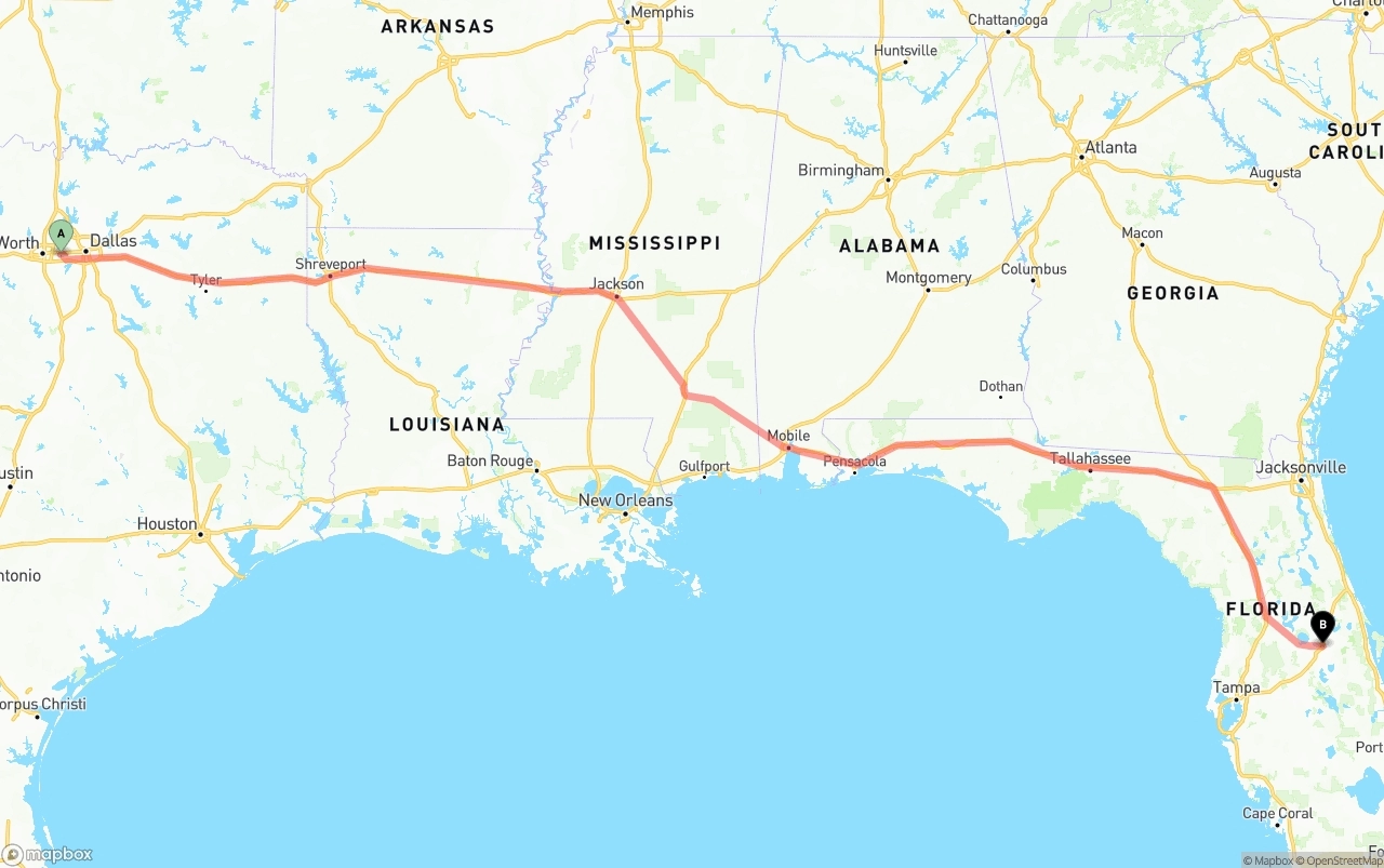 Shipping route from Arlington to Orlando