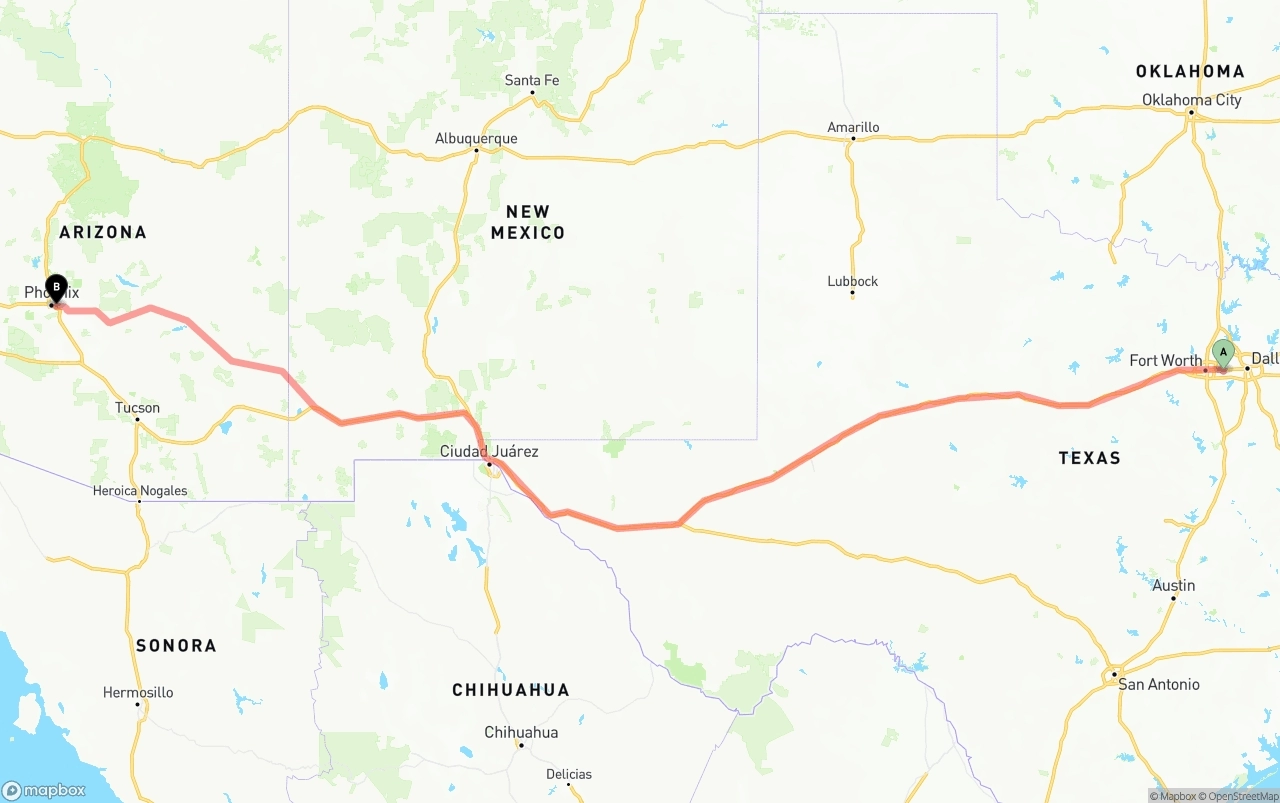 Shipping route from Arlington to Phoenix Sky Harbor International Airport