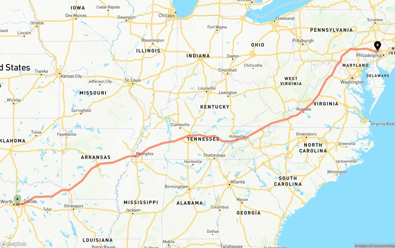 Shipping route from Arlington to Phoenix