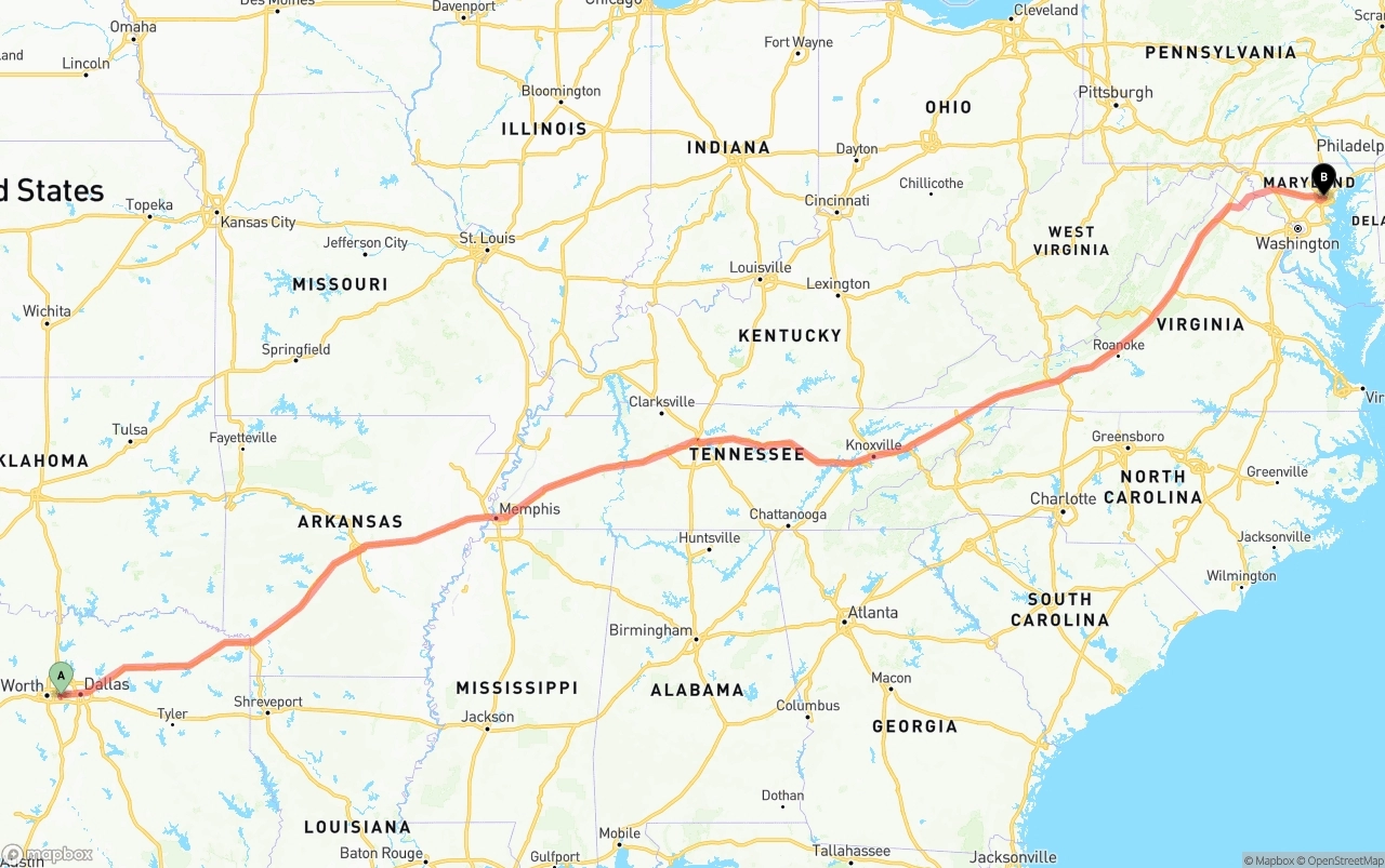 Shipping route from Arlington to Port of Baltimore