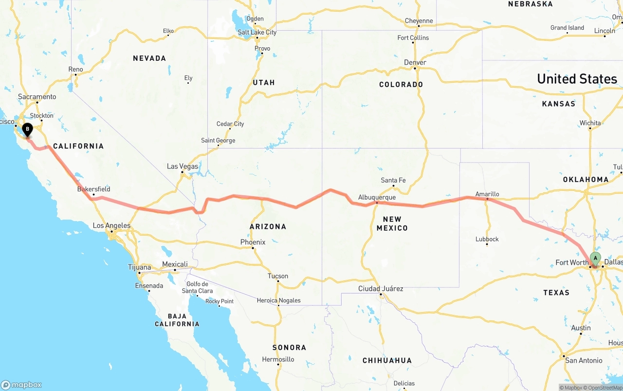 Shipping route from Arlington to San Jose